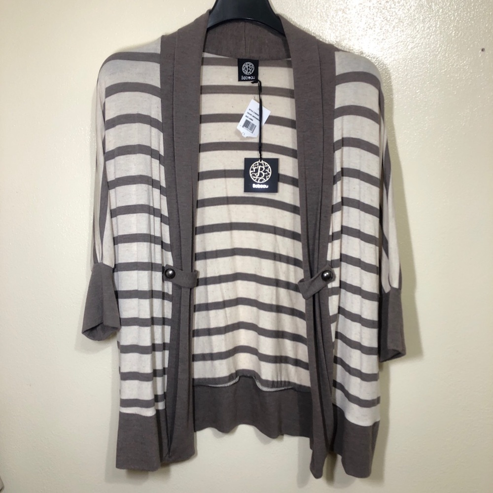 NWT Bobeau Striped Cardigan Sweater Open Front Size L